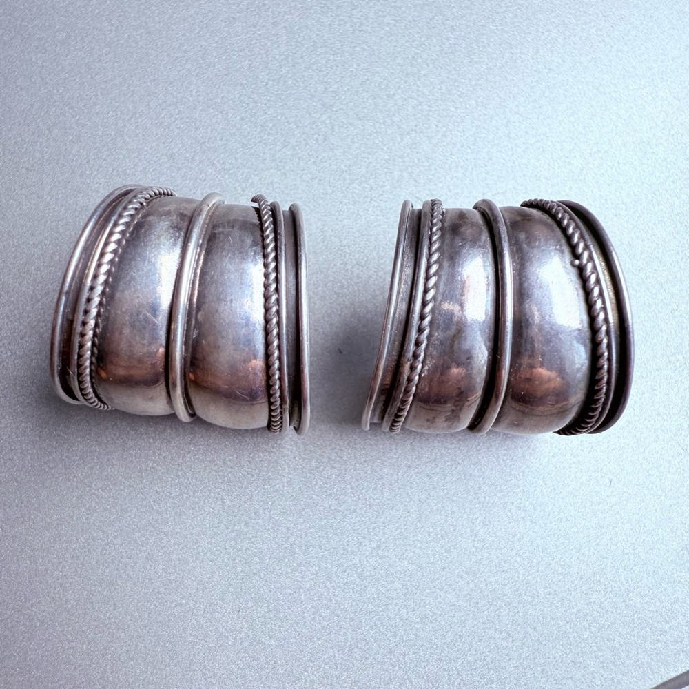 Artisan Large 19.5mm Wide Cuff Rope Half Hoop Sterling Silver 925 Earrings - Picture 2 of 9